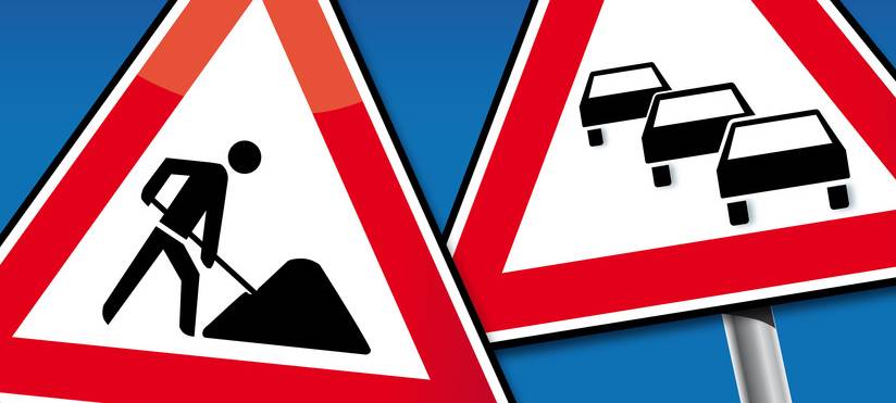 Linke Spur für Wartungsarbeiten gesperrt