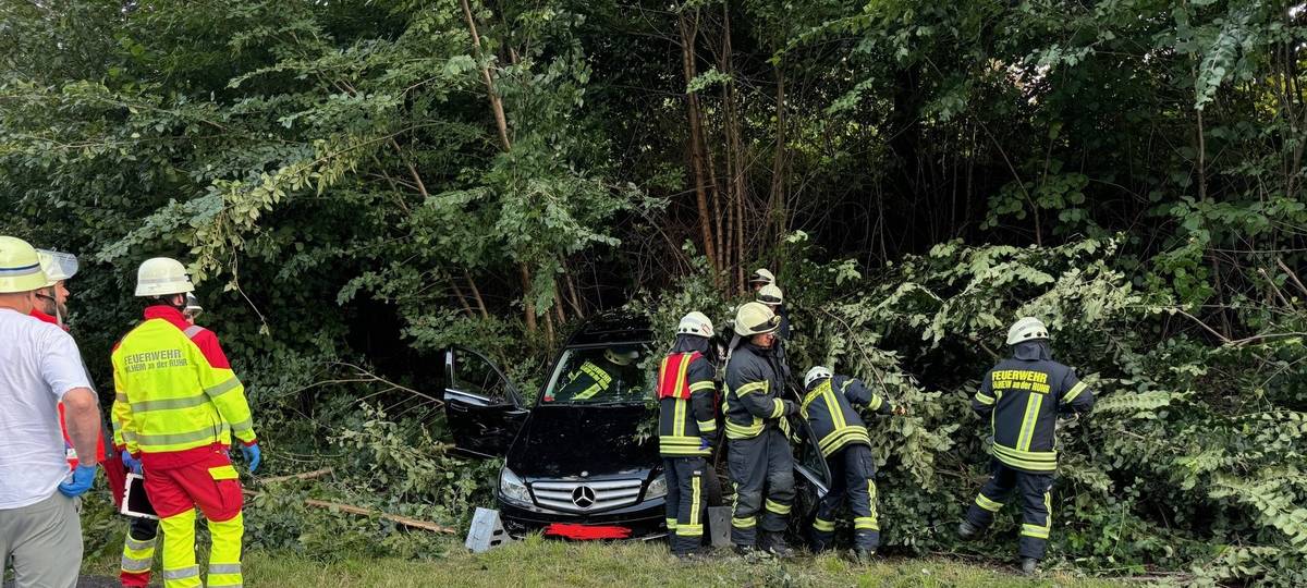 Auto landet in Böschung